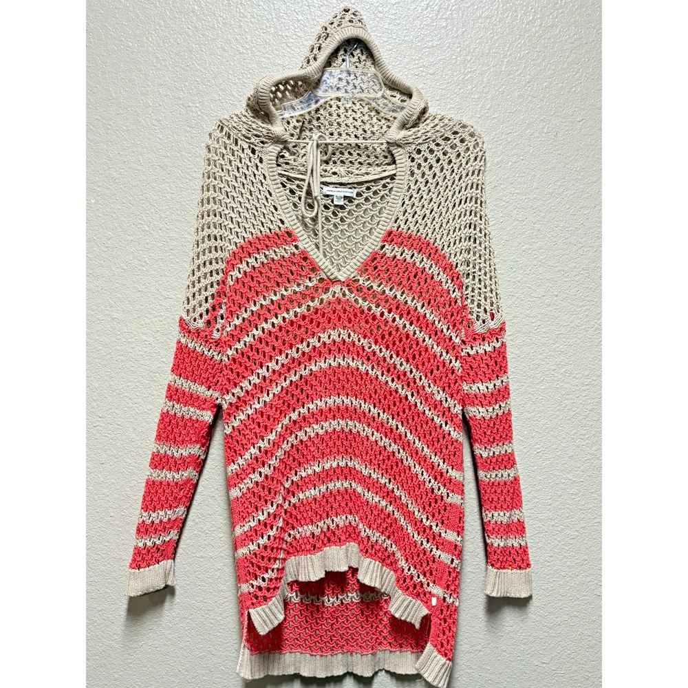 American Eagle Outfitters Women's M Cotton Open-Knit Hooded Striped Sweater